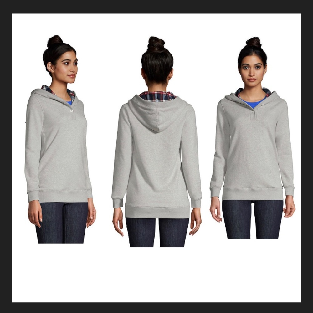 Lands End Pull Over Hoodie With Button Front - image 2